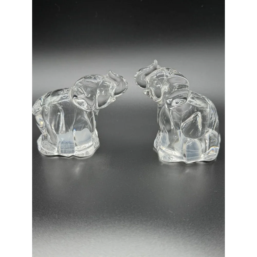 Vintage Set Of 2 Full Lead Crystal Lucky  Elephants Salt and Pepper Shakers